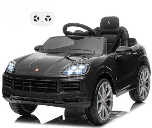 Porsche Cayenne Macchina Elettrica per Bambini 12V con Telecomando Cintura a 3 Punti Fari a Led Bluetooth Auto Elettrica Full Optional (Nero)