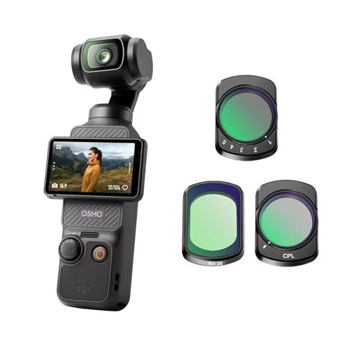 DJI Osmo Pocket 3 Bundle, Fotocamera per Vlog con CMOS da 1'', 4K/120fps, Stabilizzazione a 3 Assi, Tracciamento di Volti/Oggetti, Messa a Fuoco Rapida (Set di 3 filtri)