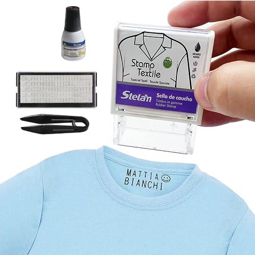 Stelam Timbro Personalizzabile per tessuti,Timbro Nome, Ideale per Vestiti, Maglia, Scarpe,Zaino,Astuccio, consigliato per Asilo, Scuola Elementare