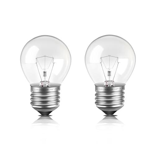 2 Pezzi Lampadina da Forno G45 E27, Dimmerabile, Resiste a 300° Gradi, 2700K Bianco Caldo, E27 Lampadina per Forno per Forni, Lampada Lava, Lampade a Sale, Frigo