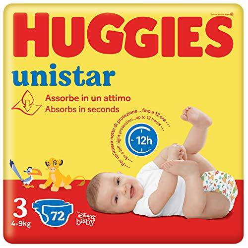 Huggies Unistar, Pannolini Taglia 3 (4-8 Kg), Design Disney, Ultra assorbente, Protezione completa, 72 Pz