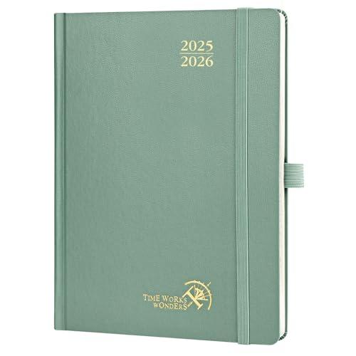POPRUN Agenda 2025 2026 Settimanale Verticale 22 x 16,5 cm, Diario Scuola 17 Mesi da Ago.2025 a Dic.2026, Copertina Rigida, Carta Spessa da 80 GSM, Verde Mezzanotte