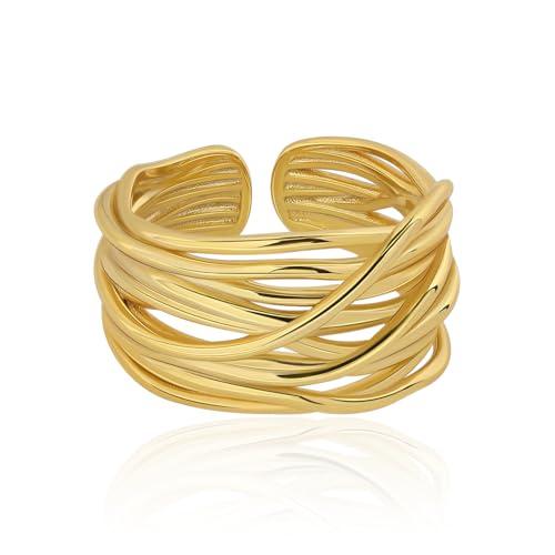 Meissa Anello da Pollice Regolabile con Finitura Martellata, Banda Chunky per Donna, Anello da Pollice in Argento Sterling Placcato Oro, Anello Trendy per Indice, Gioiello Regalo per Ragazze Teen, Oro