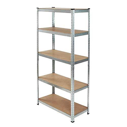 KOMBO – Scaffale in Metallo Zincato 90x40x180 cm – 5 Ripiani Regolabili, Capacità Totale 875 kg, Montaggio a Incastro Senza Bulloni, Struttura Robusta per Garage, Cantina, Magazzino, Ufficio