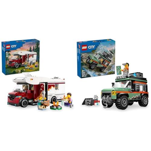 LEGO City Giocattolo Van per Avventure in Vacanza + Giocattolo Camion Montagna 4x4 Set Idee Regalo Divertenti per Compleanni e Feste 60454 + 60447