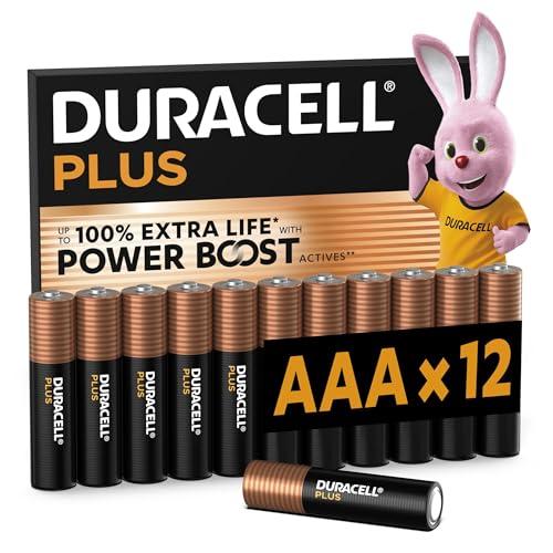 DURACELL Batterie Plus AAA (Confezione da 12) – Batterie Alcaline da 1,5 V – Fino al 100% di durata extra con Attivi POWER BOOST – Affidabilità per i dispositivi di utilizzo quotidiano - MN2400