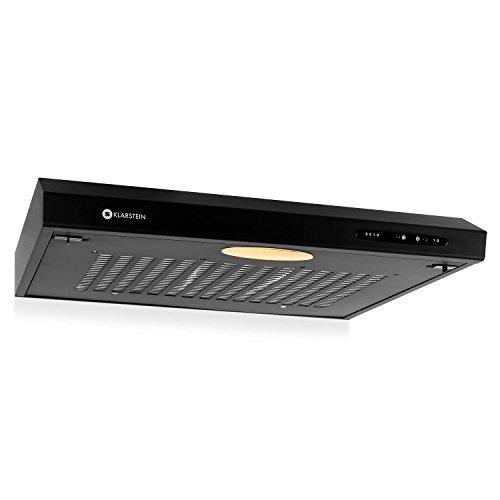 Klarstein UW60BL - Cappa Aspirante Multifunzione da Cucina a Parete, 60cm, 170 m³/h, 3 Livelli, Montaggio a Muro, Illumunazione, Struttura in Metallo, Nero