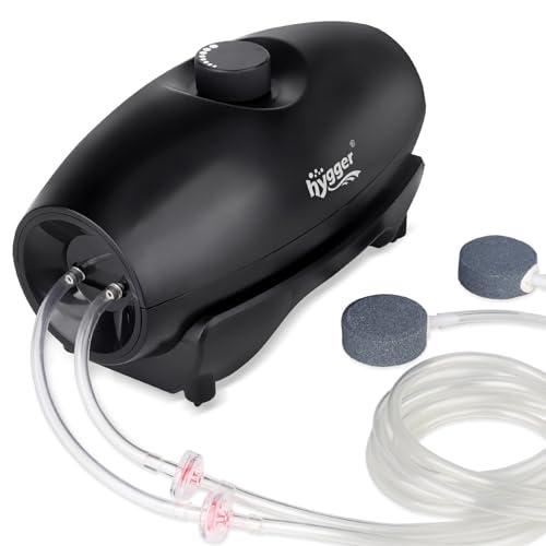 hygger Ossigenatore per Acquario,8W Pompa ad Aria per Acquario Regolabile Pompa Ciotola per Pesce con Tubo Aria, Pietra Aerea E Valvola di Non Ritorno Air Pump Fish Tank