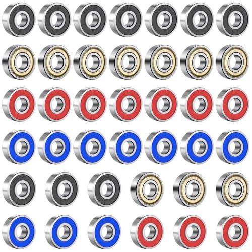 XTUDOU® 40 Pezzi Cuscinetti 8 x 22 x 7 mm, Cuscinetto 608 Cuscinetti a Sfera 608zz Cuscinetto 608 2RS in Metallo Doppio Shielded in Miniatura Cuscinetto a Sfera per Skateboard, Scooter in Linea