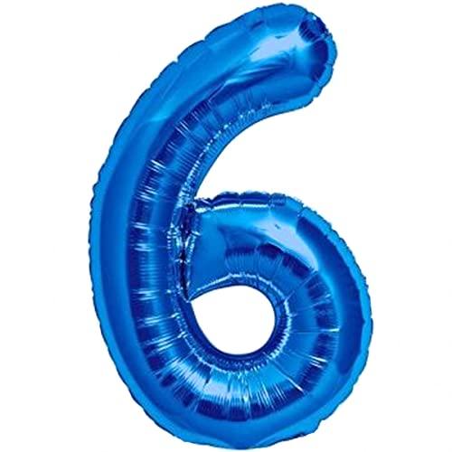 Palloncino 6° Compleanno Numero 6 Gigante Blu, Palloncino XXL di 100 cm. Decorazione Sesto Compleanno Bimbo. Ad Aria o ad Elio.