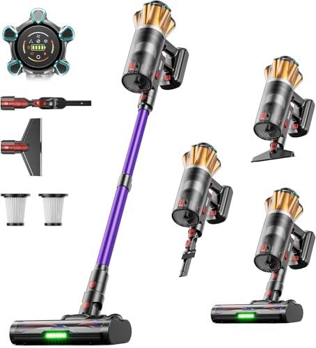 Aspirapolvere Senza Fili 650W/55KPa/70min, Scopa Elettrica Senza Fili Anti-Groviglio Touch Screen LED, 1.8L/8 Stadi Filtrati, Autoportante E Ricarica A Parete, Adatto Per Animali / Pavimenti / Auto