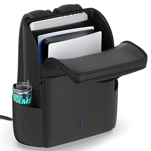 Rysker Zaino per Console PS5/Slim/Pro, Custodia PS5 con Protezione Completa per PS5, Borsa PS5 di Grande Capacità per Doppio Controller, PS Portal, Laptop, Zaino PS5 con 3 Tasche per Cavi, Nero