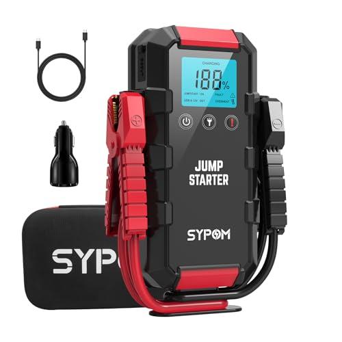 SYPOM Avviatore Batteria Auto, 6000A Avviatore Emergenza (Fino a all Gas e 12.0L Diesel), 12V Starter Batteria con Torcia a LED, Booster Avviamento Auto