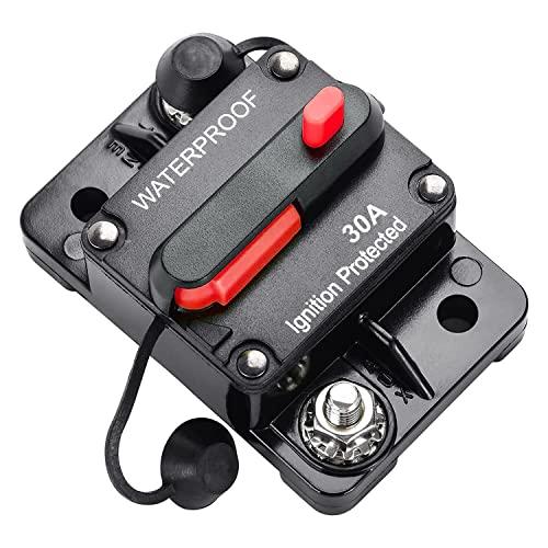 Gebildet Interruttore Automatico 30Amp con Ripristino Manuale Fusibile in Linea Impermeabile Inverter per Motori Marini da Traina Barca ATV Alimentazione Manuale 12V-42VDC (30A)