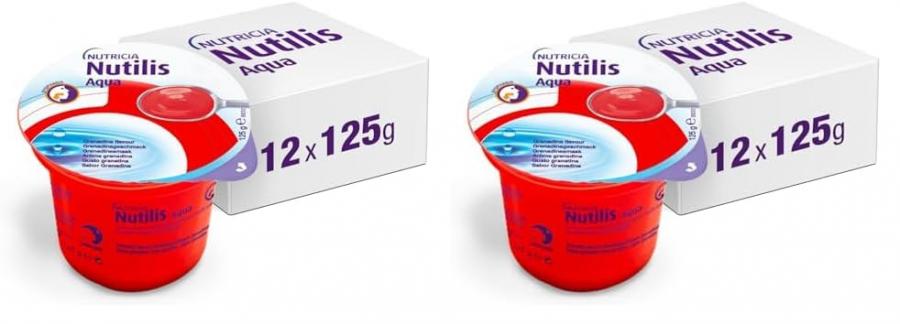 NUTILIS AQUA GEL GRANATINA - Alimento a Fini Medici Speciali Per la Gestione Dietetica della Disfagia, Gelatina Senza Zucchero al Gusto Granatina - 12 x 125g (Confezione da 2)