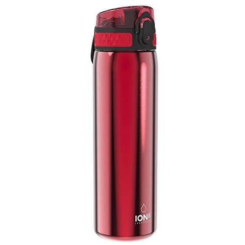ION8 Borraccia Inox Leggero, 600ml, Non Isolato, a Prova di Perdite, Facile da Aprire, Serratura Sicura, Lavabile in Lavastoviglie, Adatta a Portabicchieri, Durevole, Rosso