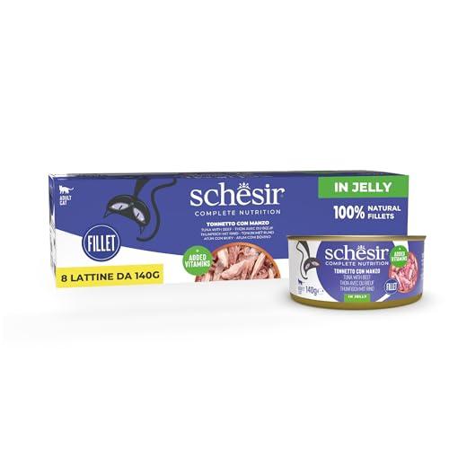 Schesir, Tonnetto con Manzo in Gelatina, Alimento Umido Completo per Gatti, in Lattina, Ingredienti 100% Naturali, Cruelty Free, 8 x 140g