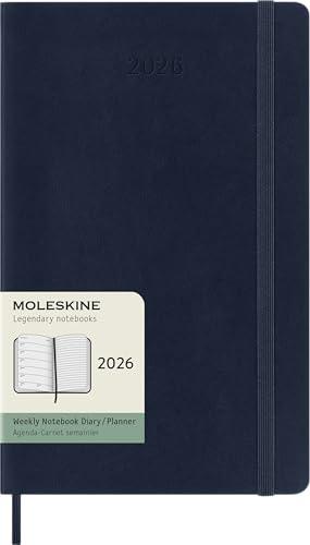 Moleskine Weekly Planner, Agenda Settimanale 2026 12 Mesi Con Spazio Per Note, Con Copertina Morbida e Chiusura Elastica, Formato Large 13 x 21 cm Colore Blu