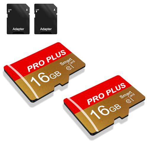 2 Pack Scheda di Memoria 16GB con Adattatore, Classe 10 UHS-I A1, Schede Di Memoria Alta Velocità per Fotocamera, Telefono, Tablet, Registratore Di Guida, PC (TF162 16GB)