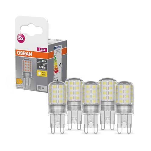 OSRAM Lampadina LED Star PIN per base G9, vetro trasparente, bianco caldo (2700 K), 470 lumen, sostituisce la tradizionale lampadina di ricambio da 40 W, lampadine, non dimmerabili, confezione da 5