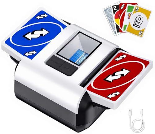 OUFUYU Mescolatore Carte Automatico Elettrico, Mischia Carte Automatico Ricaricabile modalità Auto/Manuale per 1-2 Mazzi, Distributore Carte da Gioco Automatico per Poker Uno Blackjack Skip-Bo Bridge