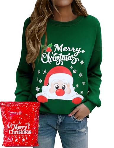 Xnova Felpa Natalizia Senza Cappuccio Donna, Felpe Natale Famiglia Divertenti Girocollo Sweatshirt Maniche Lunghe Tops Famiglia Natalizio Regali (Babbo Natale-Verde, S)