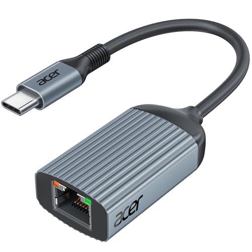 acer Adattatore USB C a Ethernet 1000Mbps,adattatore di rete Ethernet LAN RJ45 a Thunderbolt 4 tipo C Compatibile con iPhone serie 15/16, iPad Pro/Air, Galaxy, Steam Deck, Switch, ecc.