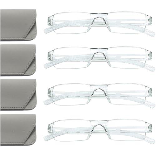 Hubeye 4 Paia Occhiali da lettura Ultraleggeri Montatura Trasparente Anti luce blu con Custodia in Pelle per Uomo e Donna 2.00