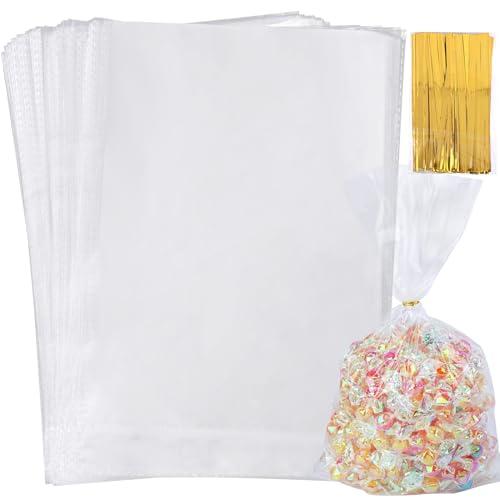HAKACC 100 sacchetti trasparenti per caramelle, sacchetti di cellophane 20 x 30 cm, trasparenti quadrati per caramelle, regalini di compleanno per bambini, bomboniere