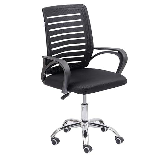 Baroni Home Sedia da Ufficio con Schienale a Lisca, Altezza Regolabile e Braccioli, Seduta Ergonomica, Poltrona da Ufficio e Studio Imbottita Girevole, Nera, 61x50x98 cm