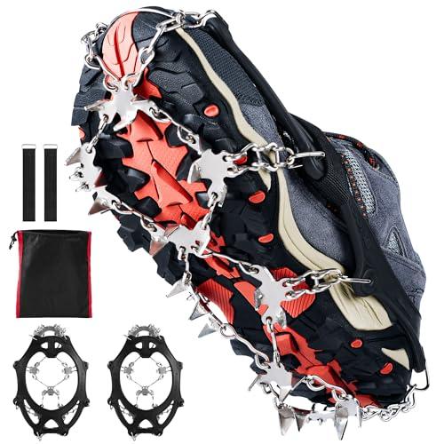 Ramponcini per Scarponi, Ramponi da Ghiaccio per Scarpe e Stivali, Artigli da Neve con 26 Punte in Acciaio Inox, per Escursioni Invernali, Pesca e Passeggiate (L)