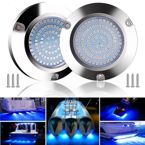 Greluma 2 Pz 90 LED Luci Principali Subacquee, 12/24V Girare Pontoni Marini Luce di Poppa, IP68 Impermeabile Acciaio Inossidabile Luci del Ponte - Luce Blu