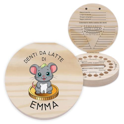 LAUBLUST Scatolina dei dentini personalizzata con nome – Scatola in legno con il topolino dei denti | Regalo per bambini e bambine – Scatola per denti da latte con pinzetta – Ricordo d’infanzia