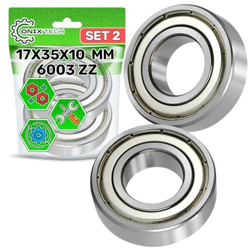 2 Pezzi Universale Cuscinetti a Sfera 6003 ZZ 17 x 35 x 10 mm con Сodice Originale 481252028097 in Acciaio Resistente - ONIX TECH