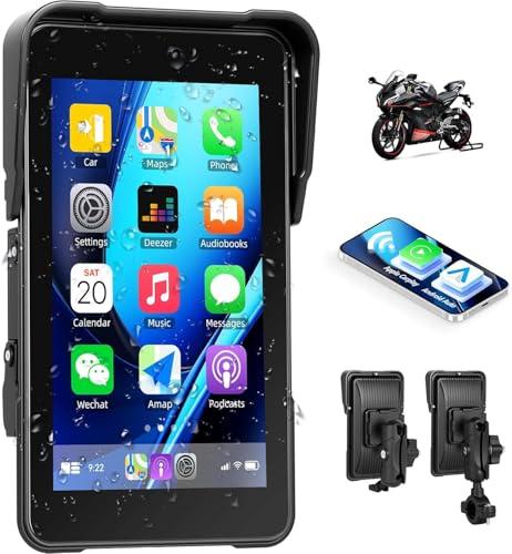 CAMECHO 5 Pollici Carplay Schermo per moto con Wireless Carplay Android Auto IP68 Dispositivi di Navigazione Impermeabili, Display Touchscreen Bluetooth per Moto 12V