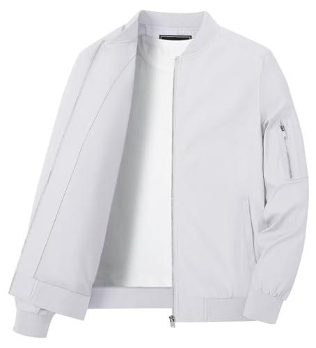 KEFITEVD Giacche da baseball sottili estive da uomo casual bomber cargo giacca a vento militare con tasche multiple, bianco, L