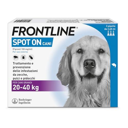 FRONTLINE Spot On, 3 Pipette, Cane Taglia L, 20-40 Kg, Antiparassitario per Cani e Cuccioli di Lunga Durata, Protegge da Zecche, Pulci e Pidocchi, Antipulci in Confezione da 3 Pipette
