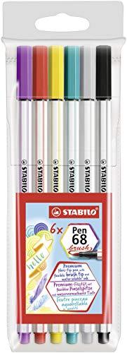 Pennarello Premium con punta a pennello - STABILO Pen 68 brush - Astuccio da 6 - con 6 colori assortiti
