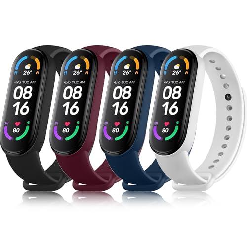 Tobfit 4 Pezzi Cinturino per Xiaomi Mi Band 5/ Mi Band 6/Amazfit Band 5, Cinturino Silicone di Morbido Traspirante di Colorati Solo per Xiaomi Mi Band 6,Xiaomi Mi Band 5,Amazfit Band 5