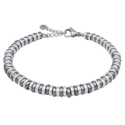 ParticolarModa Bracciale Donna regolabile anellini acciaio alluminio morbido 5 mm (Regolabile da 16 a 19 cm (x polso 13-15), Argentato/Fumè)