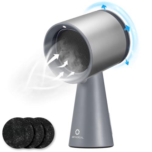 AIRTHEREAL RH180 - Cappa aspirante portatile da tavolo a 3 velocità con grande contenitore per l’olio, filtro al carbone rimovibile in alluminio, silenziosa, per cucina, colore: Argento