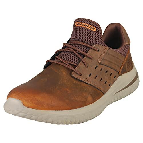 Skechers Delson 3.0 Ezra, Scarpe da ginnastica Uomo, Dark Brown Leather W/ Mesh, 42 EU