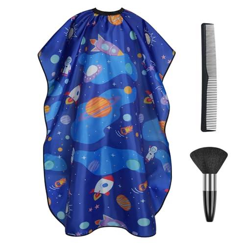 AYBUY Mantellina per Taglio Capelli, Bambini Taglio di Capelli Mantello con Pettine, Mantellina per Acconciatura Barbiere Collo Spazzola Set per Acconciatura, Salone(Blu)