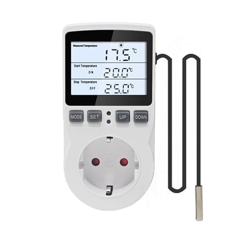 KETOTEK Presa Termostato Spina con Sonda da 3 Metri 220V con Retroilluminazione, Termostato con Spina e Presa Raffreddamento Riscaldamento Regolatore di Temperatura Digitale 230V per Serra Incubatrice