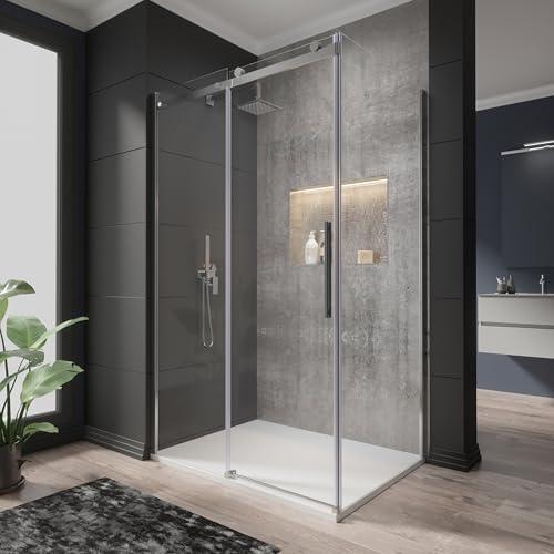 Box Doccia Angolare Apertura Scorrevole Vetro Temperato Trasparente 8mm Anticalcare Installazione Reversibile Profili In Alluminio Cromato Altezza 195 cm