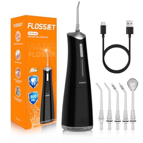 FlossJet Idropulsore Dentale Portatile Irrigatore Orale Professionale 4 Modalità e Capacità 300ML Elettrico Water Flosser Pulizia Denti Tartaro Ricaricabile Impermeabile IPX7 per Viaggi a Casa