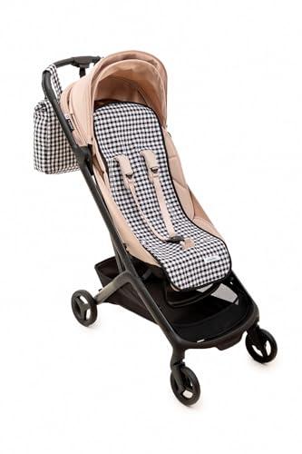 Mi Bollito - Materassino passeggino universale - Stile Vichy imbottito e traspirante - 100% cotone - Compatibile con tutti i passeggini - Prodotto in Spagna. (Nero)