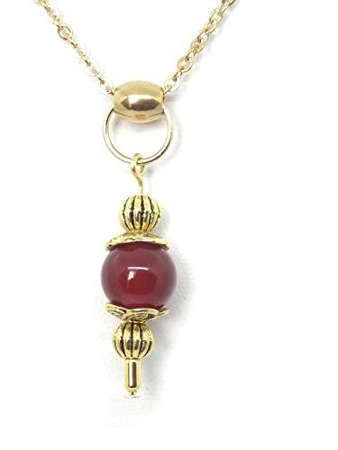Collana girocollo da donna in acciaio inossidabile placcato oro stile vintage con pendente in corniola rossa