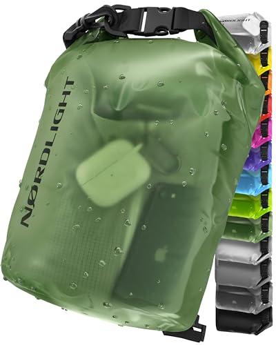 Nordlight Dry Bag Sacca Impermeabile - (2L, Verde Scuro) Zaino Impermeabile, Sacca Stagna Borsa Impermeabile con Chiusura a Rotolo - Spiaggia, Canoa, Stand Up Paddling, Immersioni
