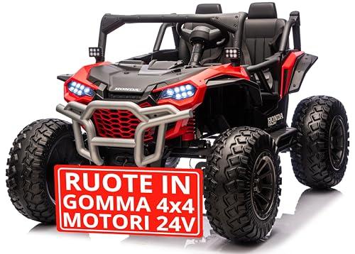 Macchina Elettrica 4x4 Motori 24V Maxi Buggy Honda Talon Fuoristrada 2 Posti per Bambini Ruote in Gomma Cinture a 3 Punti Telecomando Bluetooth fino a 60kg Rosso
